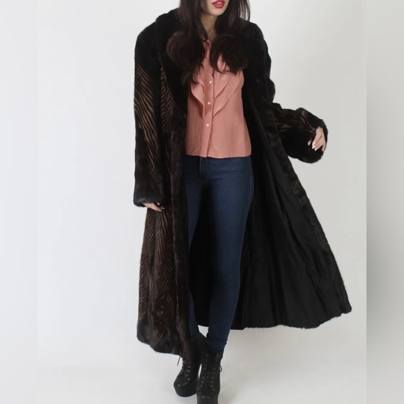 Vintage Full Length Two tone dark ranch Mink Coat Animal Print Striped Fur coat - Picture 3 of 11